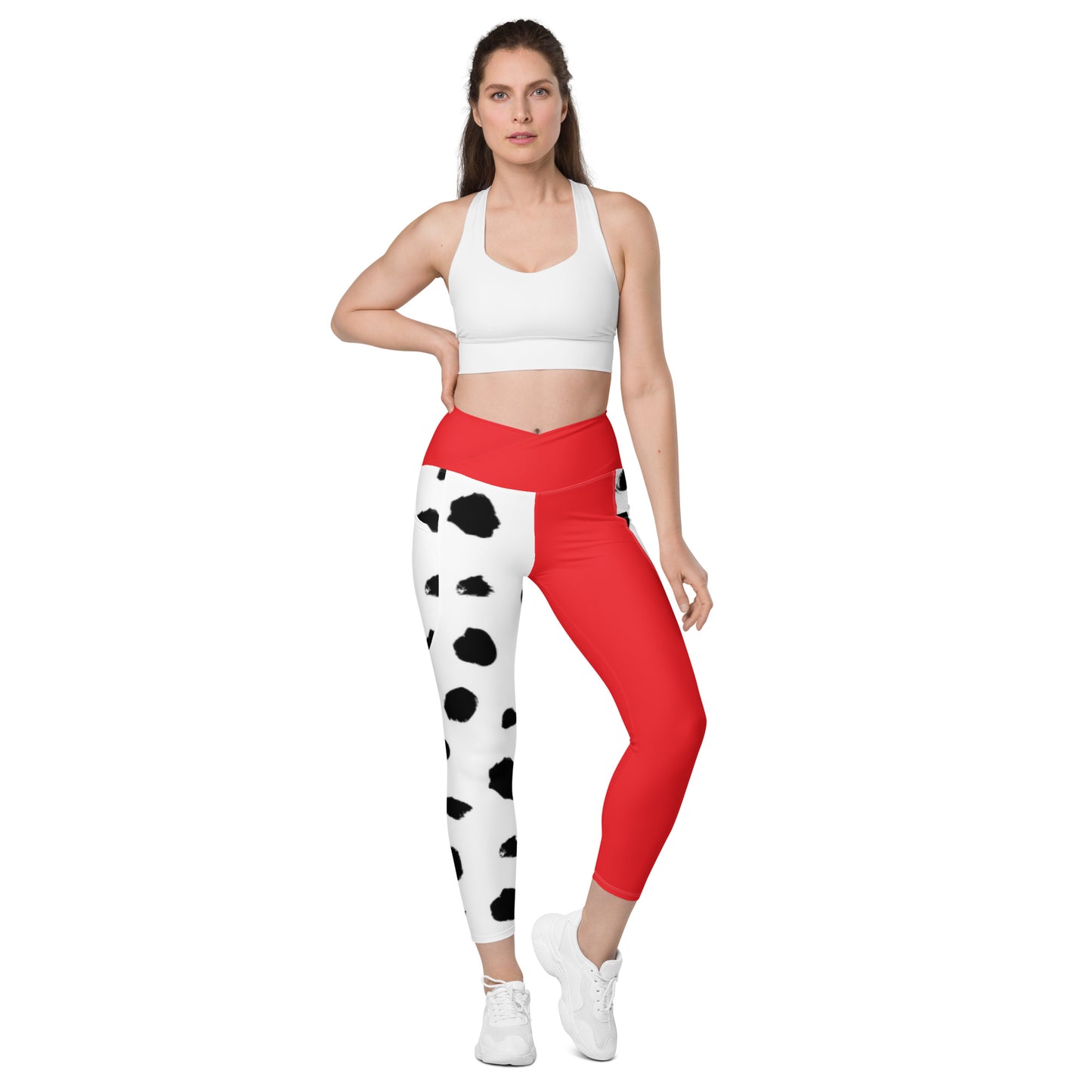 Red Dalmatian Crossover leggings with pockets