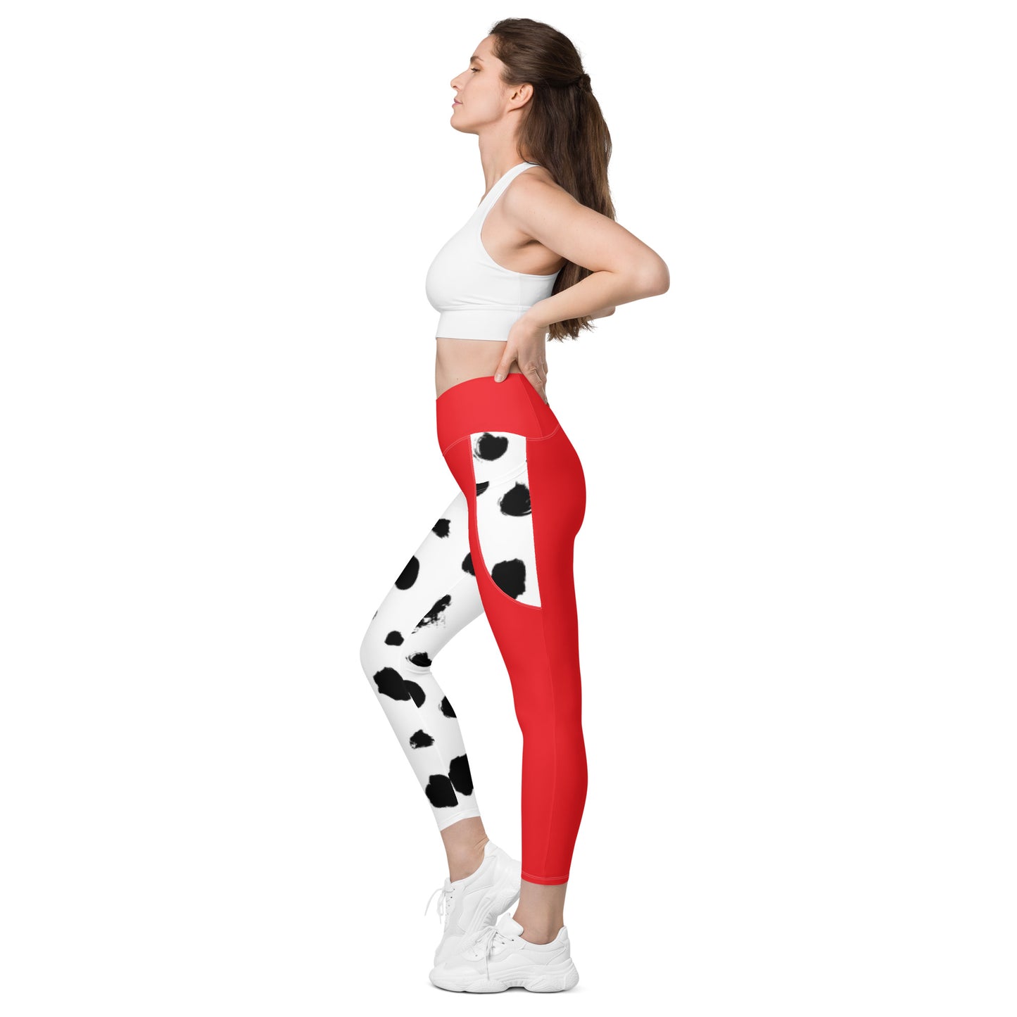 Red Dalmatian Crossover leggings with pockets