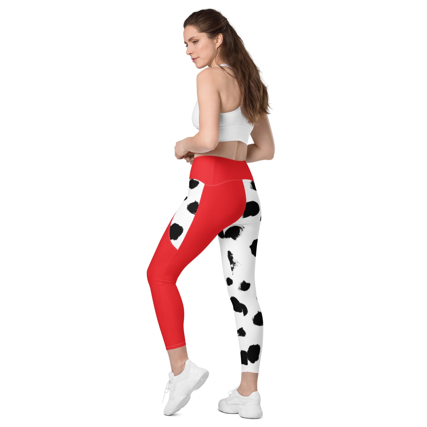 Red Dalmatian Crossover leggings with pockets