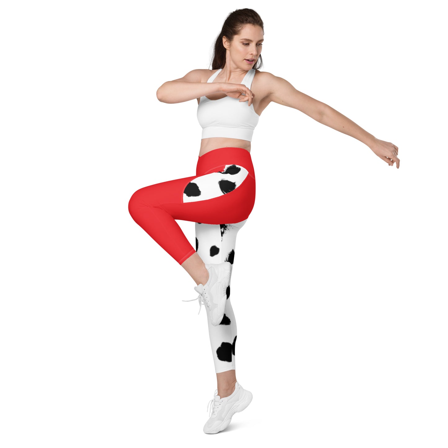 Red Dalmatian Crossover leggings with pockets