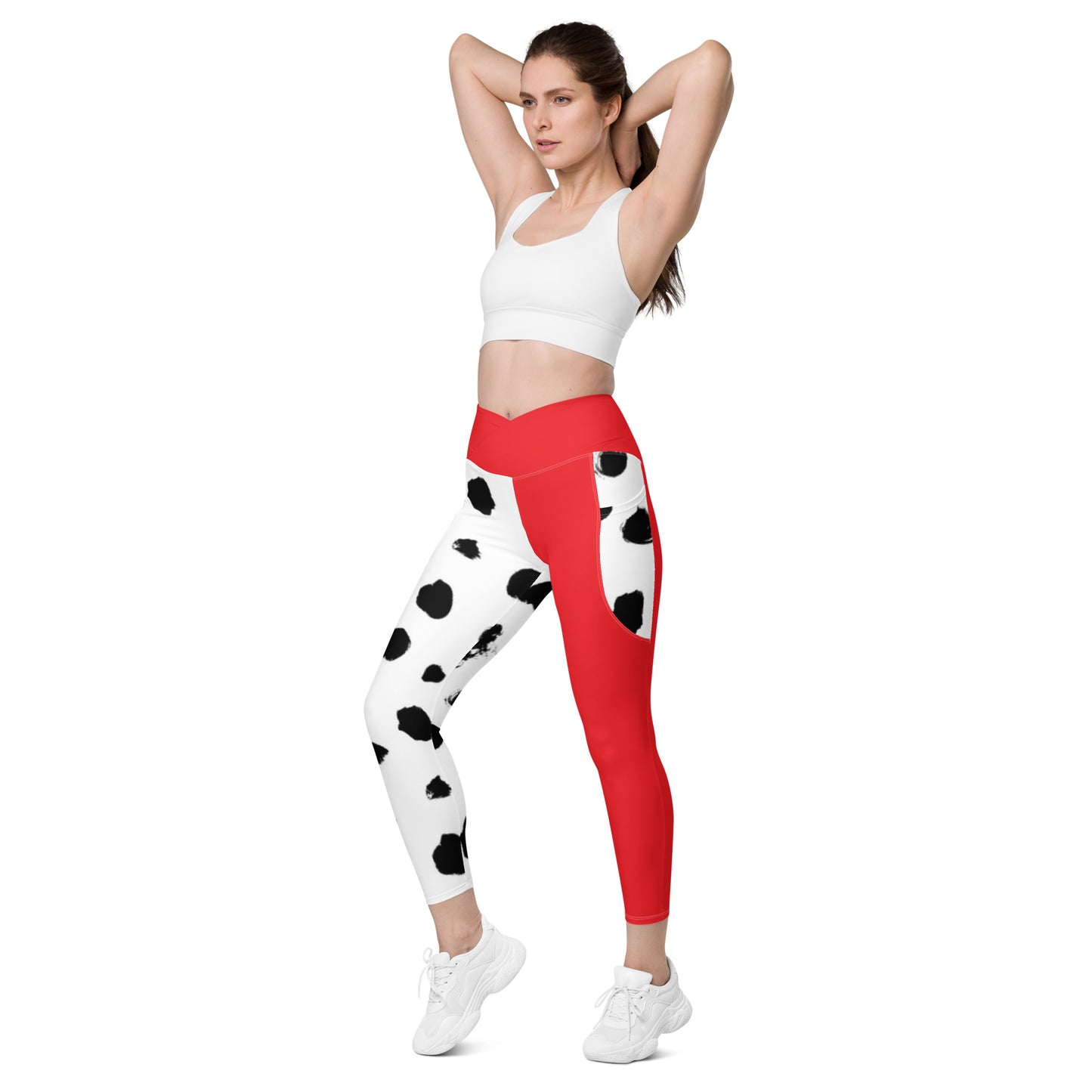 Red Dalmatian Crossover leggings with pockets