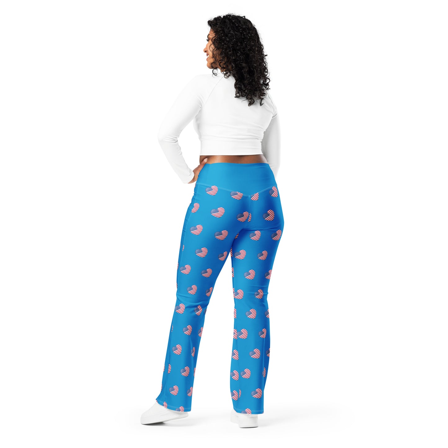 American Love Print Flare leggings- Blue