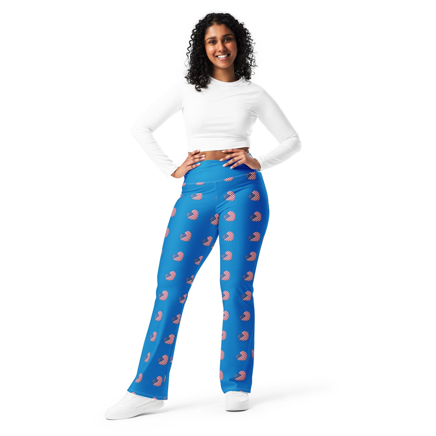 American Love Print Flare leggings- Blue