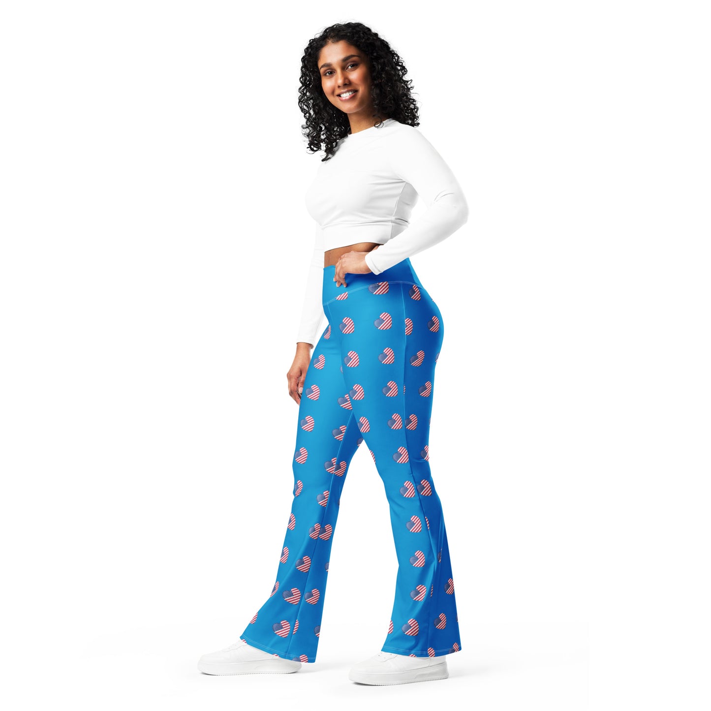 American Love Print Flare leggings- Blue