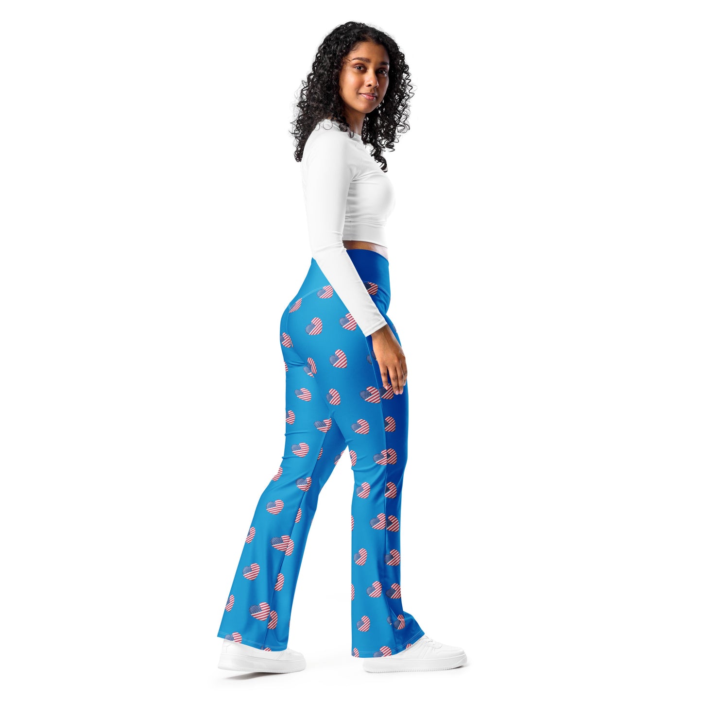 American Love Print Flare leggings- Blue