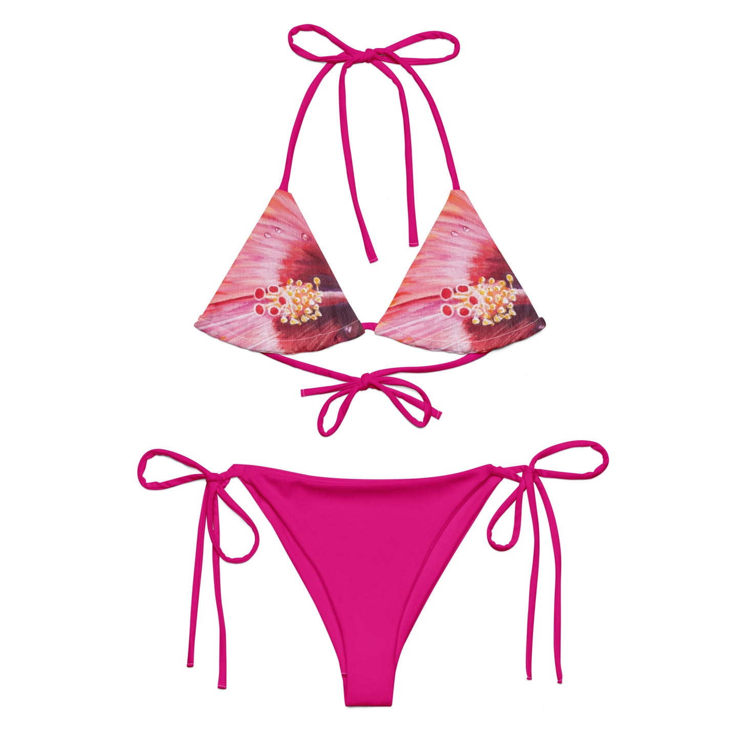 Pink Hibiscus  Print Recycled String Bikini