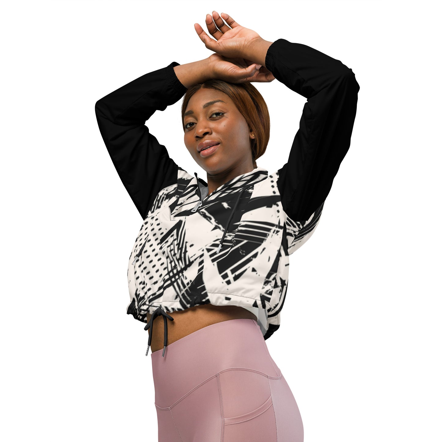 Women’s Black and White Cropped Windbreaker