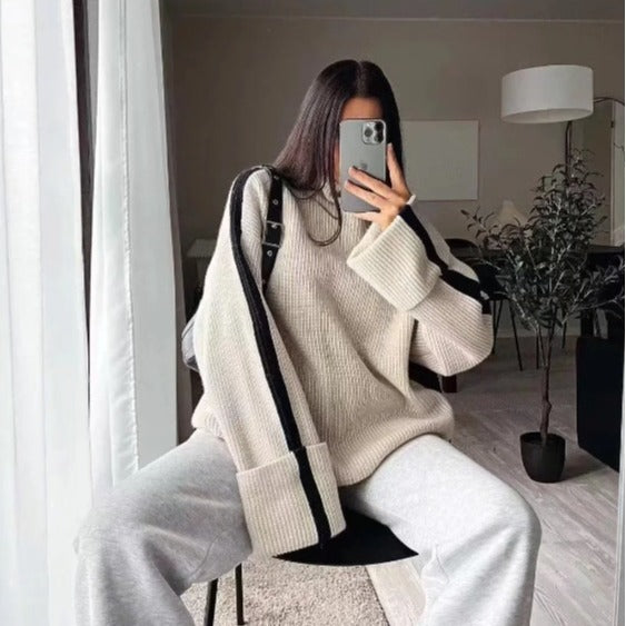 Women's Fashion Casual Turtleneck Stripes Sweater