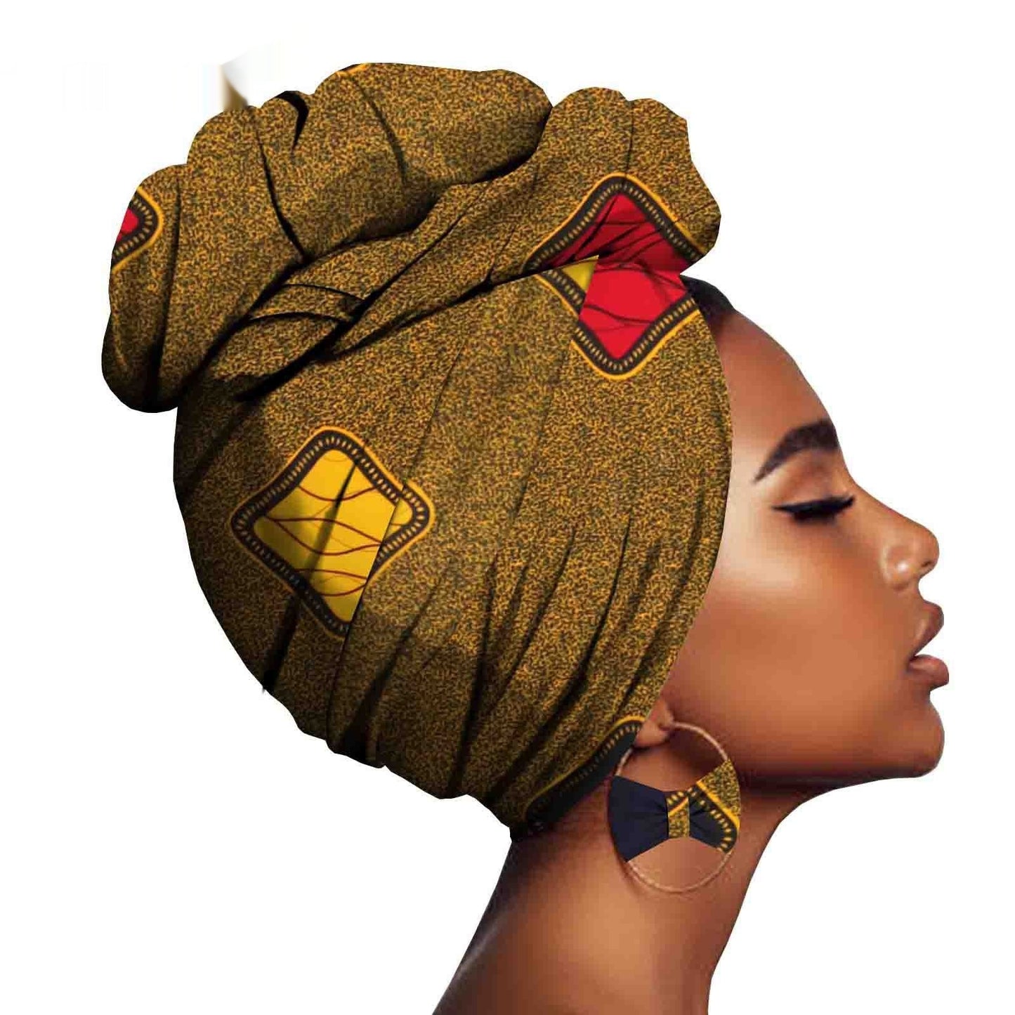 African Printed Batik Headscarf  with Exaggerated Earrings