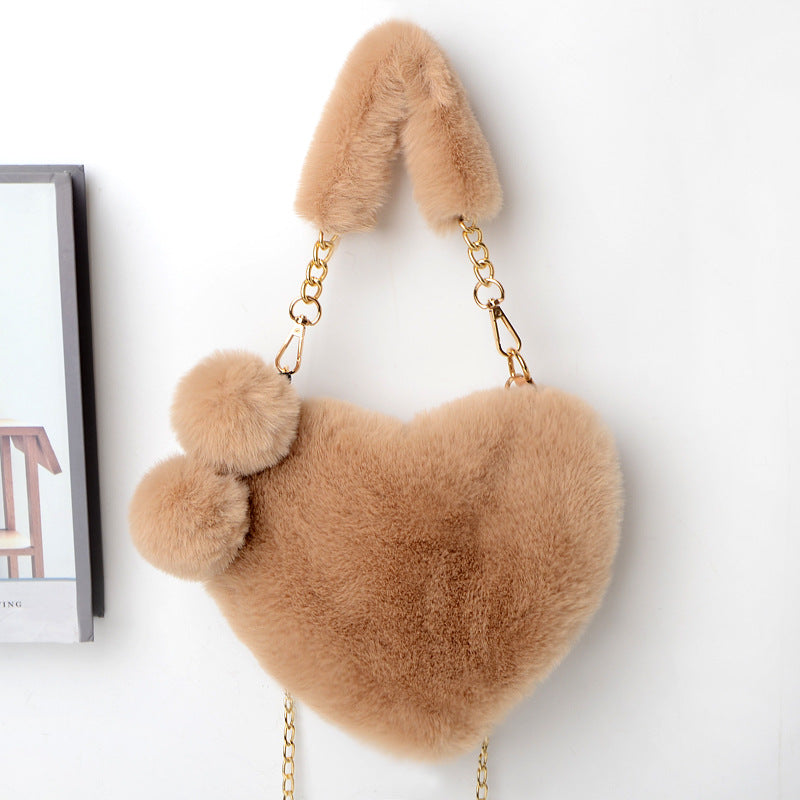 Heart-Shaped  Soft Plush Handbag