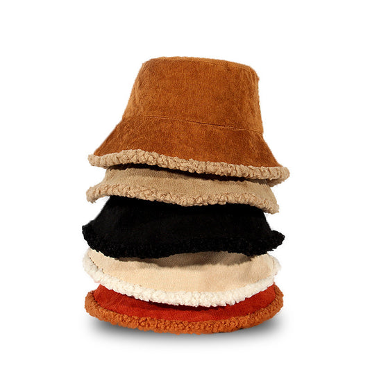 Warm Thickened Bucket Hat Double-sided Lamb Velvet Pot Hat