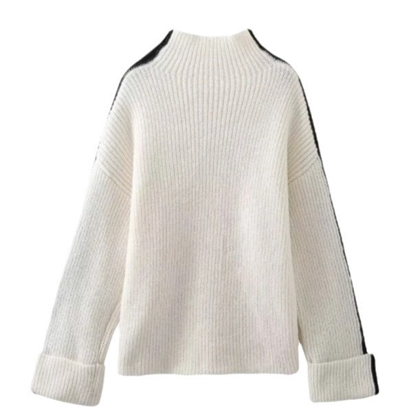 Women's Fashion Casual Turtleneck Stripes Sweater