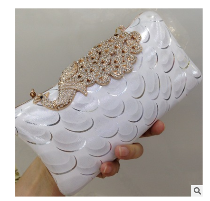 Diamond-encrusted Peacock Leather Clutch